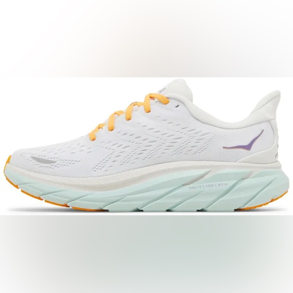 Clifton 8 Max Cushioned Road Running Shoe in White/Orange